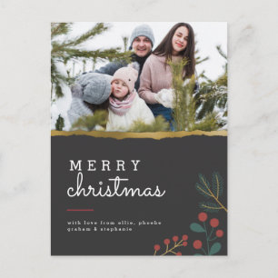 Foto för familjen Black & Guld Cute God jul Vykort