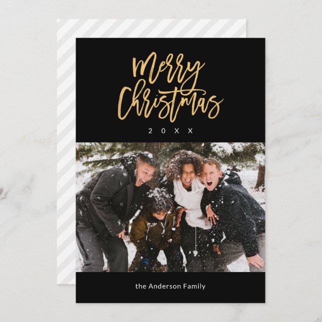 Foto för familjen Black och Guld God jul Julkort (Fram/baksida)