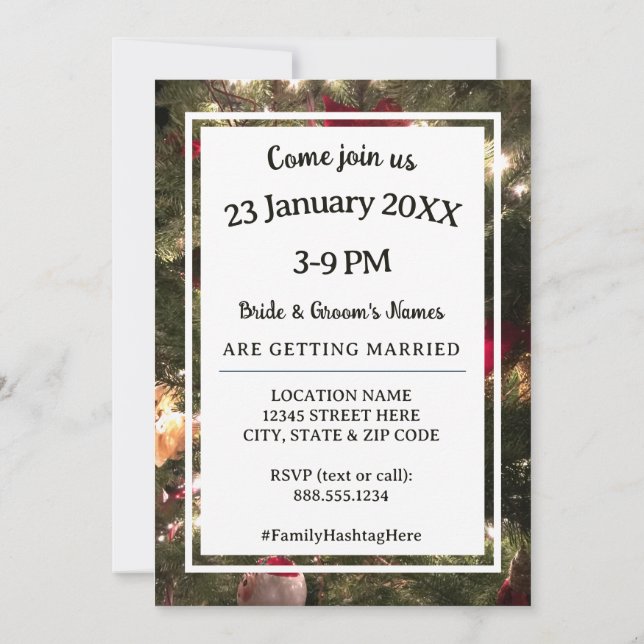 Foto för familjen Bröllop i Julgran Twinkle Ljus Inbjudningar (Baksida)