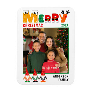 Foto för familjen Cute Colorful Gnomes God jul Magnet
