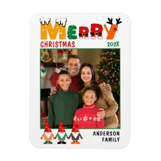 Foto för familjen Cute Colorful Gnomes God jul Magnet