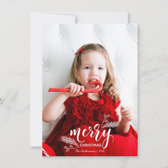 Foto för familjen Cute Gräs & Holly jul Mönster Julkort (Framsida)