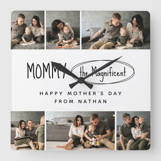 Foto för familjen Cute Personlig Mors dag Fyrkantig Klocka (Framsida)