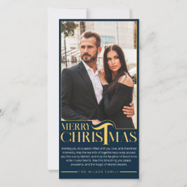 Foto för familjen elegant Blue och Guld God jul Julkort