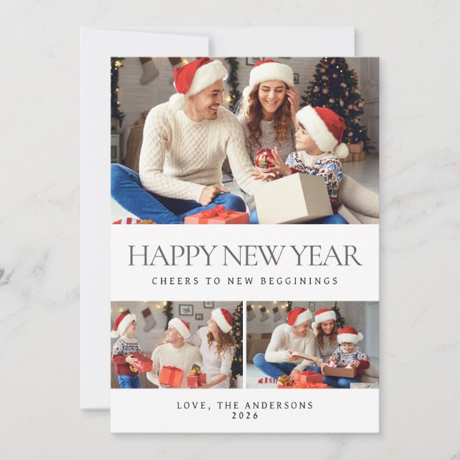 Foto för familjen Elegant Minimal Gott nytt år Julkort (Framsida)