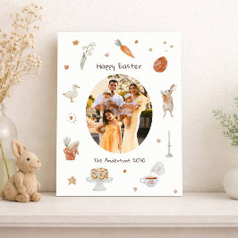 Foto för familjen Glad påsk Cute Bunny Watercolor Julkort