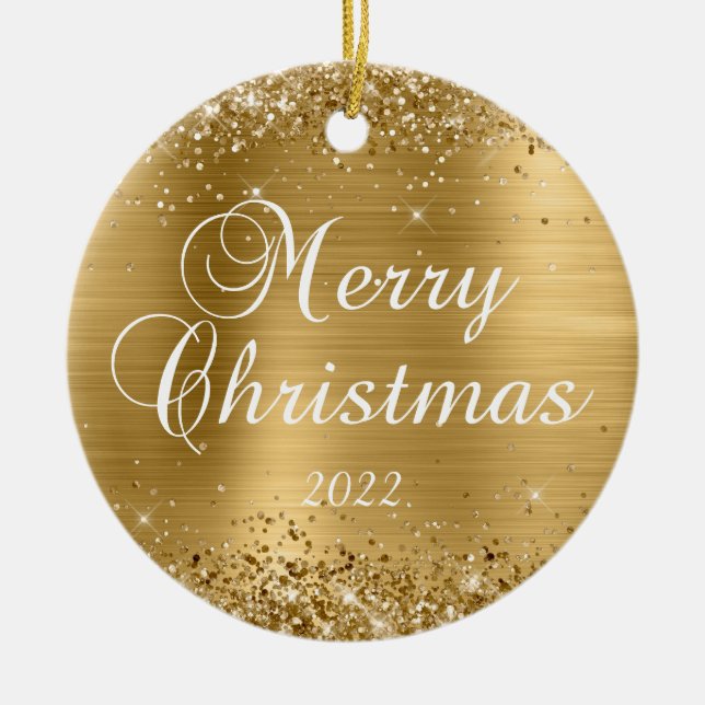 Foto för familjen Glittery Foil God jul Julgransprydnad Keramik (Framsidan)