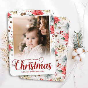 Foto för familjen God jul i jordbrukshus Poinsetti Julkort