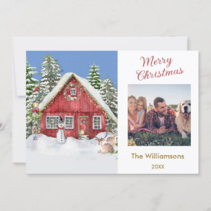 Foto för familjen God jul Land Scene Kort