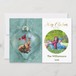 Foto för familjen God jul Ornament Reindeer Kort