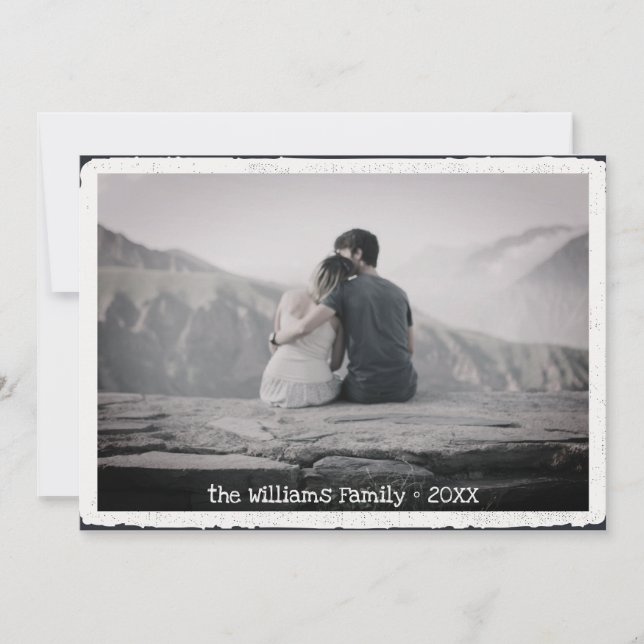 Foto för familjen god jul Retro Typography Julkort (Framsida)