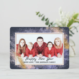 Foto för familjen Guld Glitter Julkort