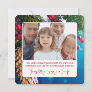 Foto för familjen Julgran och Holly Anpassade Julkort