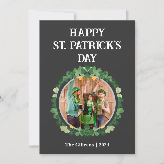 Foto för familjen Lycklig St patricks day Shamrock Julkort (Framsida)