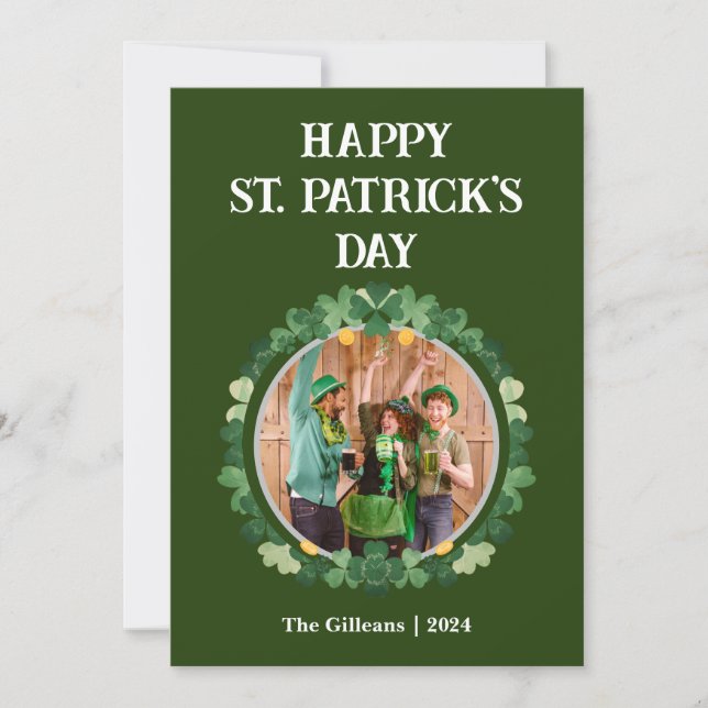 Foto för familjen Lycklig St patricks day Shamrock Julkort (Framsida)