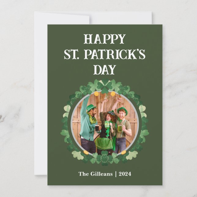 Foto för familjen Lycklig St patricks day Shamrock Julkort (Framsida)