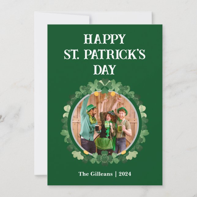 Foto för familjen Lycklig St patricks day Shamrock Julkort (Framsida)