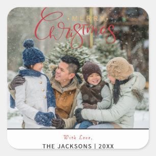 Foto för familjen Modern God jul Fyrkantigt Klistermärke