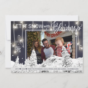 Foto för familjen Navy White Winter Wonderland 3 Julkort