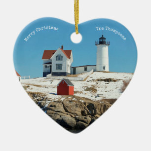 Foto för familjen Nubble Lighthouse Julgransprydnad Keramik