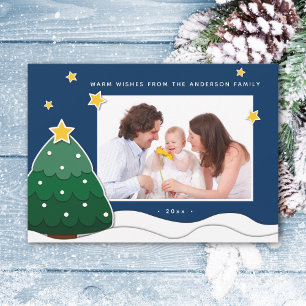Foto för familjen Papercut Stars & Snowy Julgran Julkort