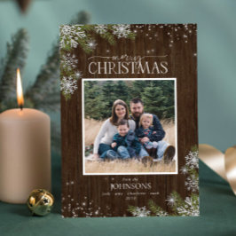 Foto för familjen Rustic Gräs Snöflingor Merry Woo Julkort