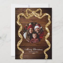 Foto för familjen Rustic Wood Guld God jul Inbjudningar