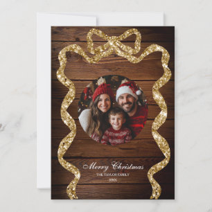 Foto för familjen Rustic Wood Guld God jul Inbjudningar