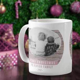 Foto för familjen Rustic Wood Rosa God jul Kaffemugg