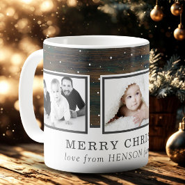 Foto för familjen Rustic Wood Snö God jul Kaffemugg