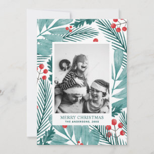 Foto för familjen Watercolor Botanical God jul Julkort