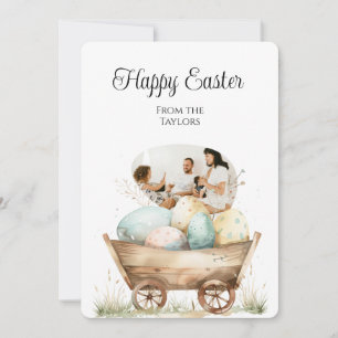 Foto för familjen Watercolor Eggs Basket Glad påsk Julkort