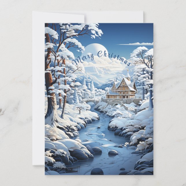 Foto för familjen Winter Wonderland Land Snö Träd Julkort (Framsida)
