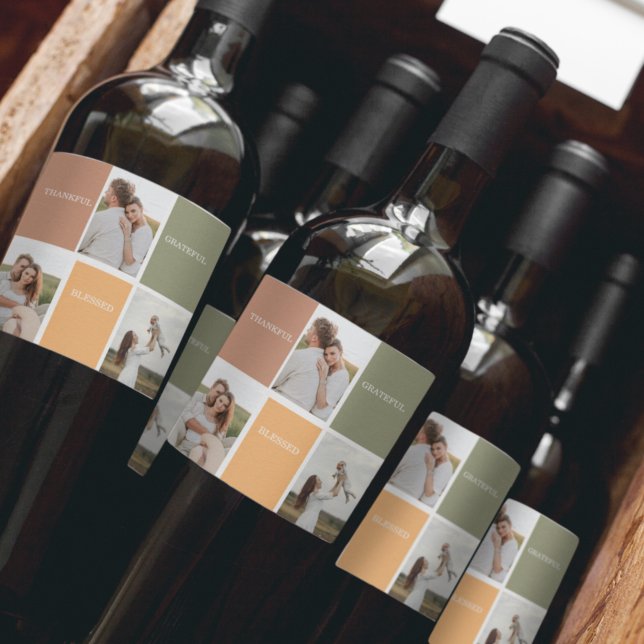 Foto för Family Collage | Tack och lov tacksam väl Vinflaska Etikett (Skapare uppladdad)