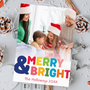 Foto för färgnyttigt merry och Bright Lodrät-Fullt Julkort