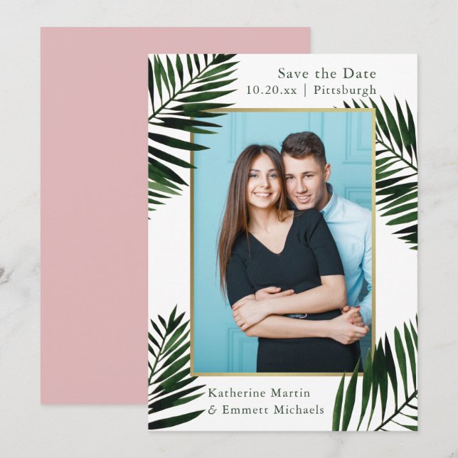 Foto för Faux Guld Ram Rosa Bröllop spara datum Datumet (Fram/baksida)