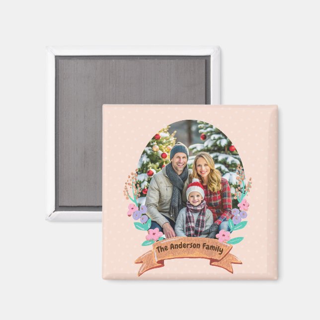 Foto för Festive Blommigt Wandefrö Baby Rosa Magnet (Front/Back)