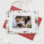 Foto för Festive Holly Mönster God jul Helgkort<br><div class="desc">God jul! Skicka ditt varma hälsning till familj och vänner med det här anpassadet. Den har en vattenfärgsgrå mönster i mörk grönt bakgrund. Anpassa genom att lägga till information. Det här botaniska julkortet finns i andra färg och kartonger.</div>