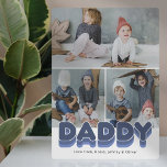 Foto för fetstil av pappa-familjen<br><div class="desc">Modern fotoplaque i far med tre bilder för dig att byta ut mot din egen,  titeln "DADDY" i ett fet blått skuggteckensnitt och barnen namn.</div>
