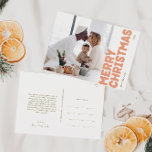 Foto för fetstil och modern God jul-Fullt Helg Vykort<br><div class="desc">Skicka varmt önskemål den här julhelgen med det här unika och söta, djärva, moderna fullt-fotovykortet i God jul. Dess enkla och minimalistiska utformning har en boho-inspirerad inslag i ljusa rosa, pastellkoraller, grönt, och persikofärgade nyanser. Genom att fira den festliga andan från december ger denna utformning en trevlig och roligt beröring...</div>