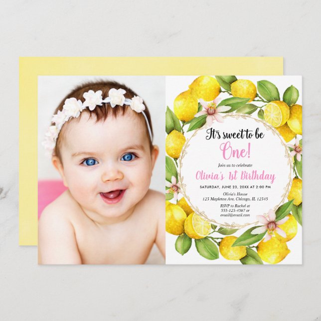 Foto för flicka för födelsedag för rosa- och inbjudningar (Fram/baksida)