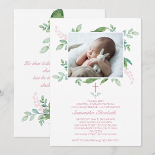 Foto för flicka för grönskadopinbjudan inbjudningar