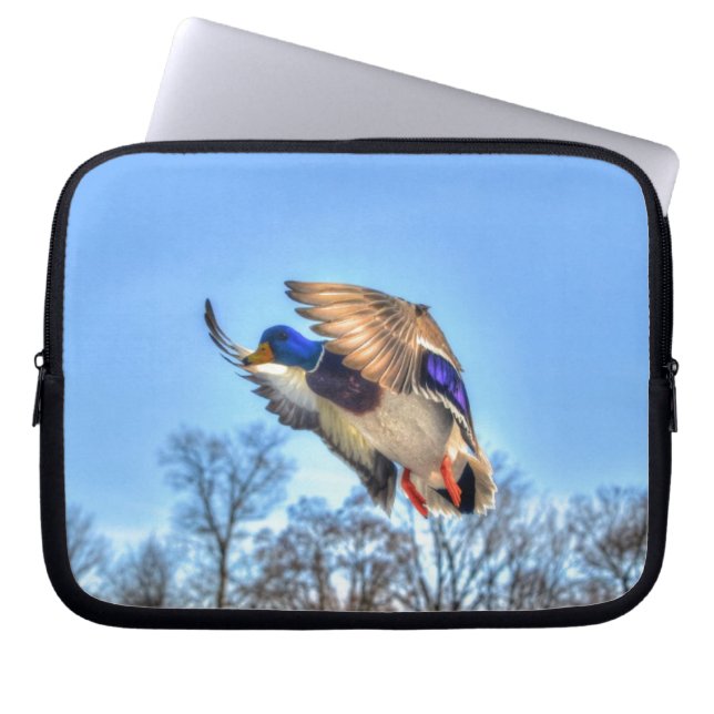 Foto för flygande Mallard Anka Drake Wildlife Laptop Sleeve (Framsidan)
