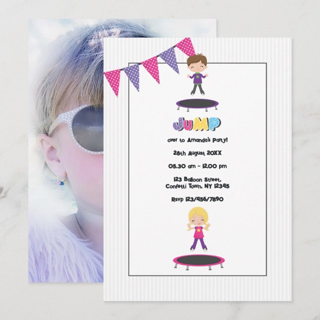 Foto för Födelsedagsfest av grampolin Inbjudningar (Fram/baksida)