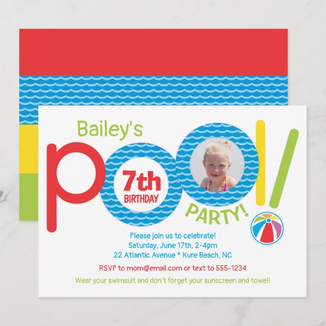 Foto för Födelsedagsfesten Cute Kids Bassäng Party Inbjudningar (Fram/baksida)