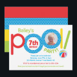 Foto för Födelsedagsfesten Cute Kids Bassäng Party Inbjudningar<br><div class="desc">Den här födelsedagsfesten i bassäng har en ljusstark primär färg av rött, blått och grönt med ett fotoutrymme som är accentuerat med vågar och en strand boll. Klicka på anpassningsknappen om du vill ha mer flexibilitet när du justerar texten! Det finns både variationer i denna design och samordnade produkter i...</div>