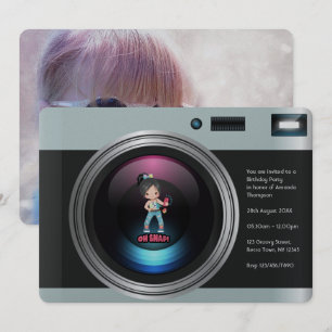 Foto för Födelsedagsfesten Retro Camera Selfie Inbjudningar