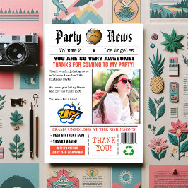 Foto för Födelsedagsfesten Retro Newspaper Tack Kort