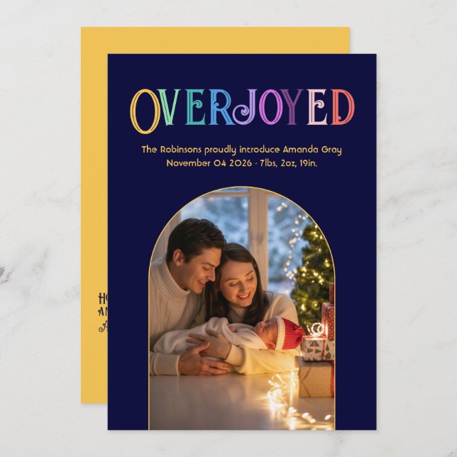 Foto för födelsemeddelande om Golden Glow Julafton Julkort (Fram/baksida)