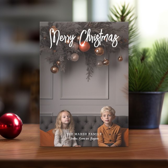 Foto för Fullt för handskrivet God jul-kalligrafi Julkort (Modern Christmas Card with Photos)